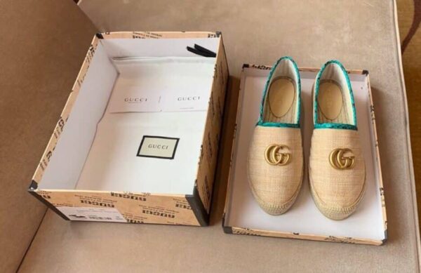 Gucci Chevron Snakeskin Trim Raffia Espadrille with Double G Spring/Summer Collection