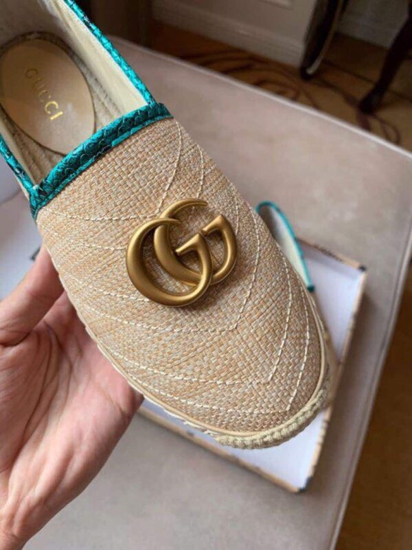 Gucci Chevron Snakeskin Trim Raffia Espadrille with Double G Spring/Summer Collection