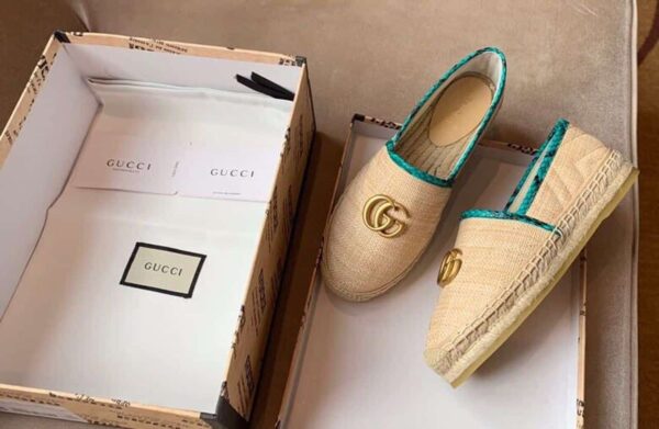 Gucci Chevron Snakeskin Trim Raffia Espadrille with Double G Spring/Summer Collection