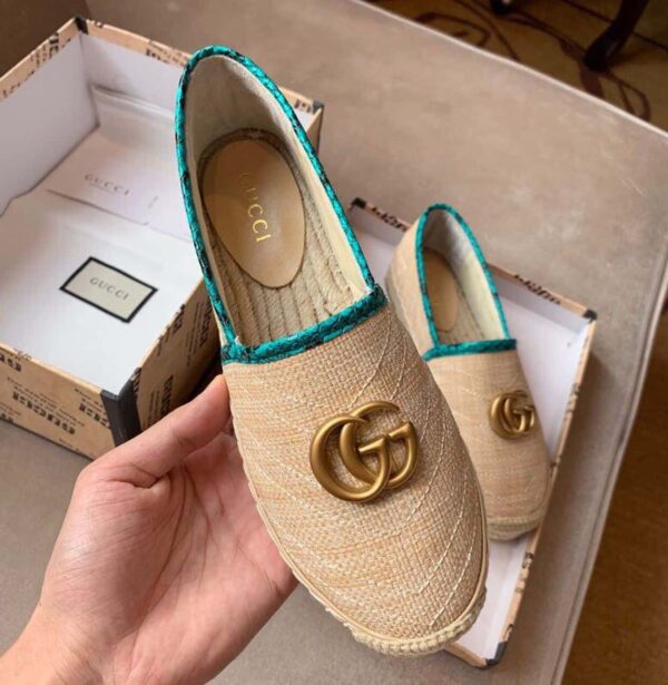 Gucci Chevron Snakeskin Trim Raffia Espadrille with Double G Spring/Summer Collection