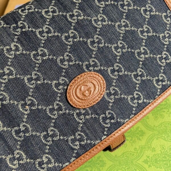 1:1 Replica Gucci Children's GG  Messenger Bag Dark Blue And Ivory Eco Washed Organic GG Jacquard Denim For Women  11.4in/29cm GG