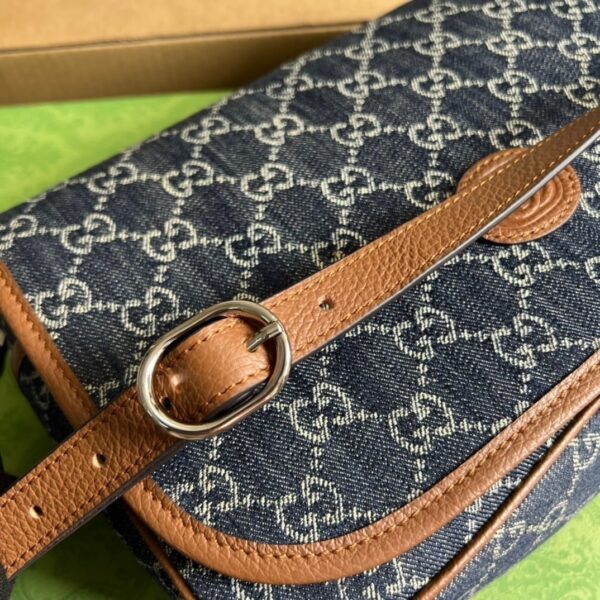 1:1 Replica Gucci Children's GG  Messenger Bag Dark Blue And Ivory Eco Washed Organic GG Jacquard Denim For Women  11.4in/29cm GG