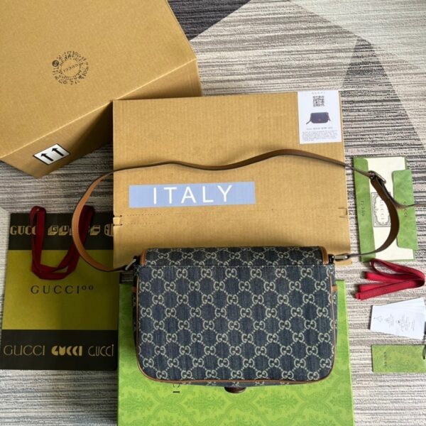 1:1 Replica Gucci Children's GG  Messenger Bag Dark Blue And Ivory Eco Washed Organic GG Jacquard Denim For Women  11.4in/29cm GG