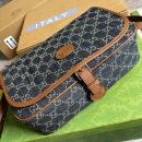 1:1 Replica Gucci Children's GG  Messenger Bag Dark Blue And Ivory Eco Washed Organic GG Jacquard Denim For Women  11.4in/29cm GG