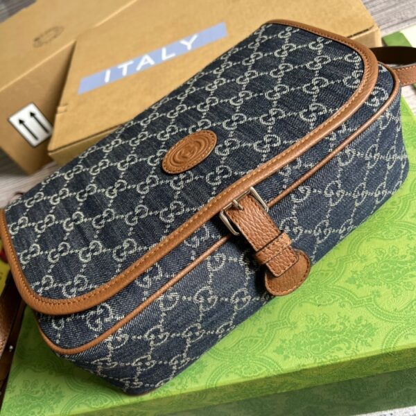 1:1 Replica Gucci Children's GG  Messenger Bag Dark Blue And Ivory Eco Washed Organic GG Jacquard Denim For Women  11.4in/29cm GG