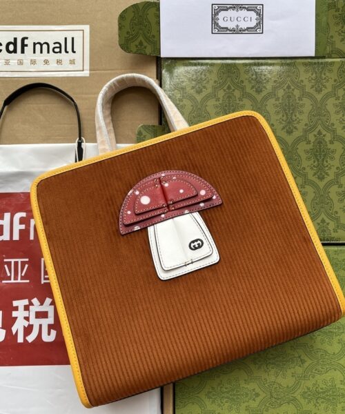 1:1 Replica Gucci Children's Mushroom Tote Bag Brown For Women, Women's Bags 11.2in/28.5cm GG‎ ‎705042 2S8HN 2886