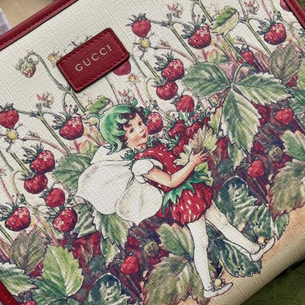 1:1 Replica Gucci Children's Tote Bag With Strawberry Fairy Print Red For Women, Women's Bags 11in/28cm GG‎ ‎630542 U6IAN 8257