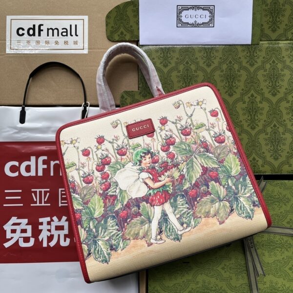 1:1 Replica Gucci Children's Tote Bag With Strawberry Fairy Print Red For Women, Women's Bags 11in/28cm GG‎ ‎630542 U6IAN 8257