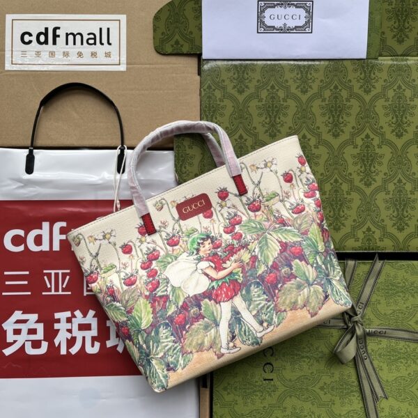 1:1 Replica Gucci Children's Tote Bag With Strawberry Fairy Print White For Women, Women's Bags 7.9in/20cm GG‎