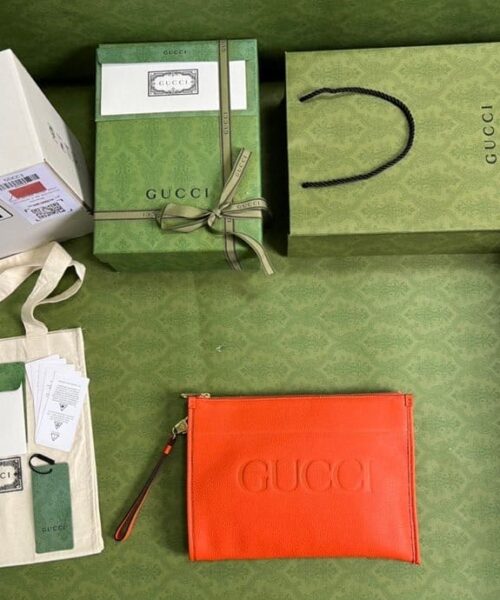 1:1 Replica Gucci Clutch With Gucci Logo Orange For Men 12in/31cm  GG