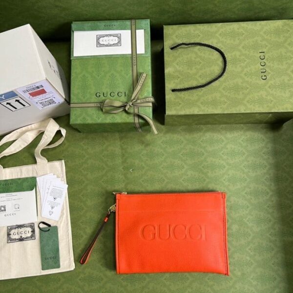 1:1 Replica Gucci Clutch With Gucci Logo Orange For Men 12in/31cm  GG