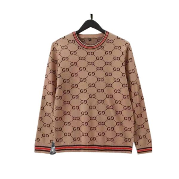 Gucci Cotton Knit Sweatshirt GG Brown For Men