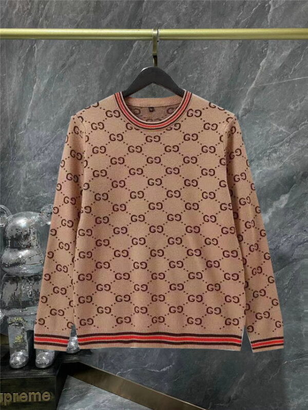 Gucci Cotton Knit Sweatshirt GG Brown For Men