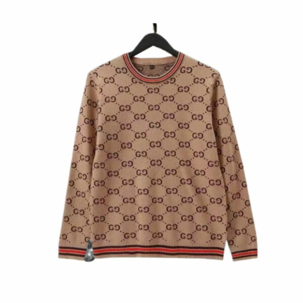 Gucci Cotton Knit Sweatshirt GG Brown For Men