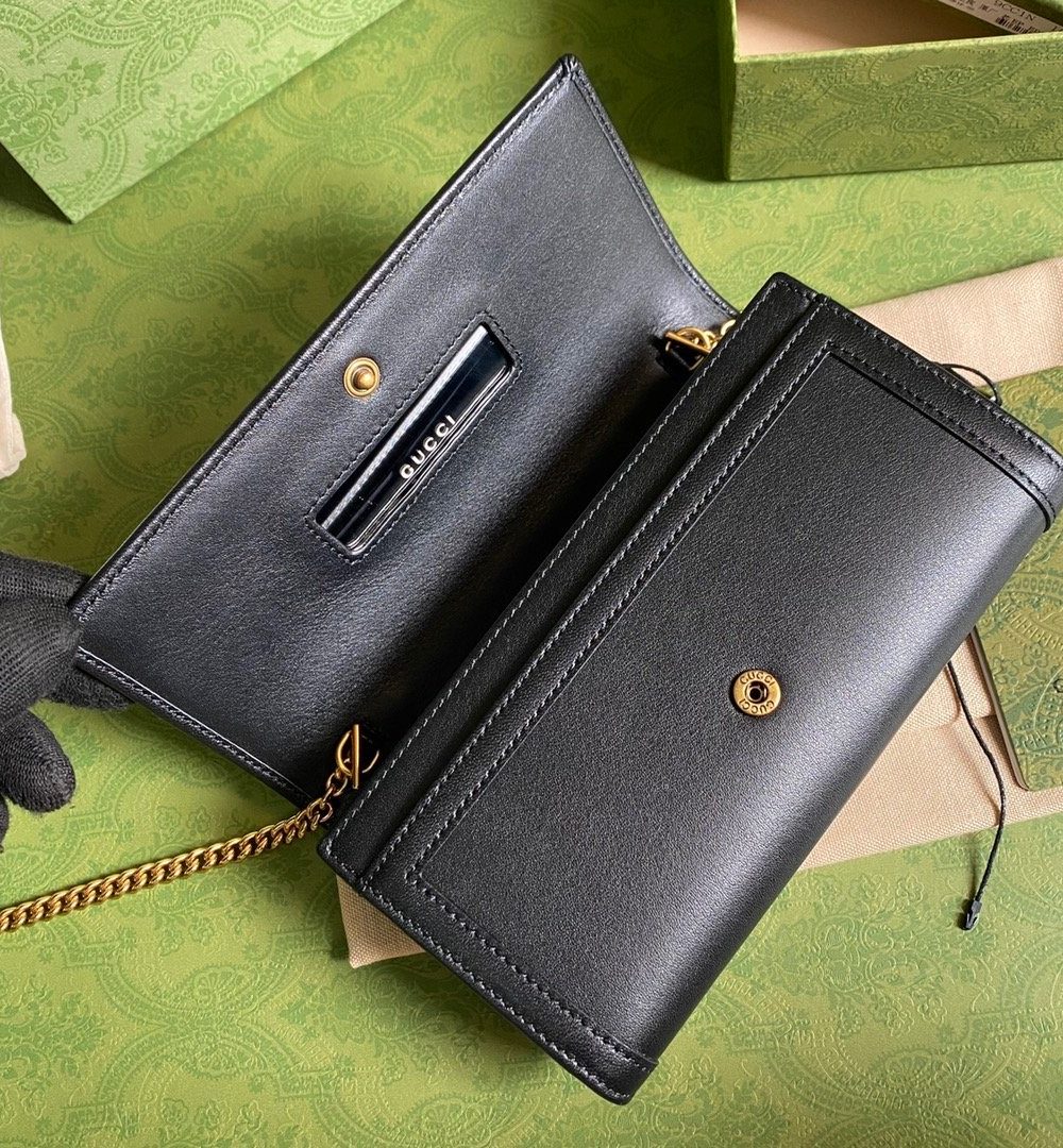 1:1 Replica Gucci Diana Chain Wallet With Bamboo Black For Women, Women's Bags 7.4in/19cm GG 658243 17Q0T 1000