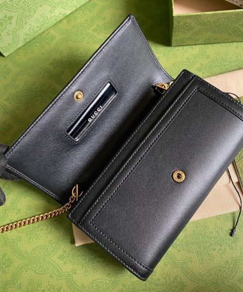 1:1 Replica Gucci Diana Chain Wallet With Bamboo Black For Women, Women's Bags 7.4in/19cm GG 658243 17Q0T 1000