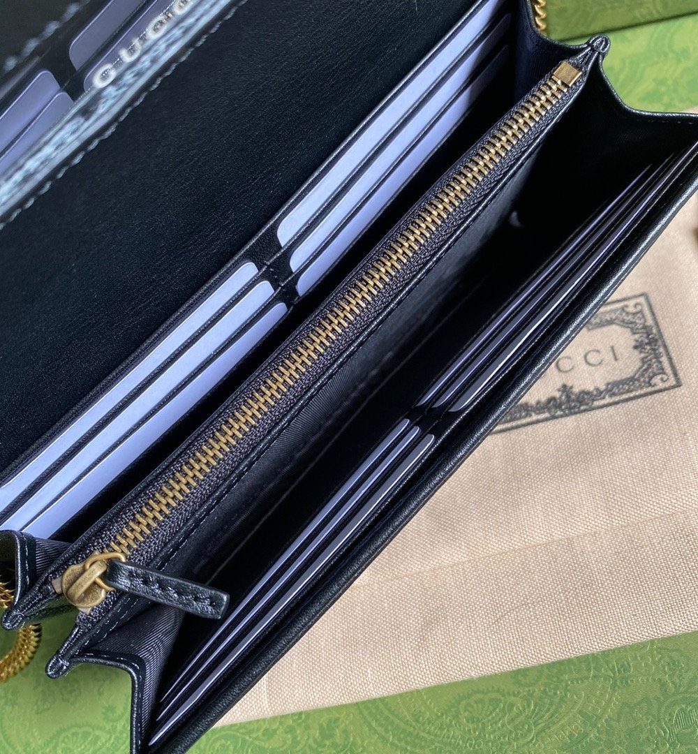 1:1 Replica Gucci Diana Chain Wallet With Bamboo Black For Women, Women's Bags 7.4in/19cm GG 658243 17Q0T 1000