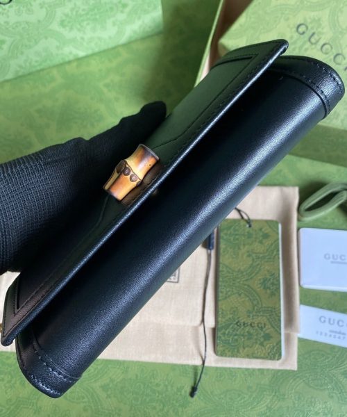 1:1 Replica Gucci Diana Chain Wallet With Bamboo Black For Women, Women's Bags 7.4in/19cm GG 658243 17Q0T 1000