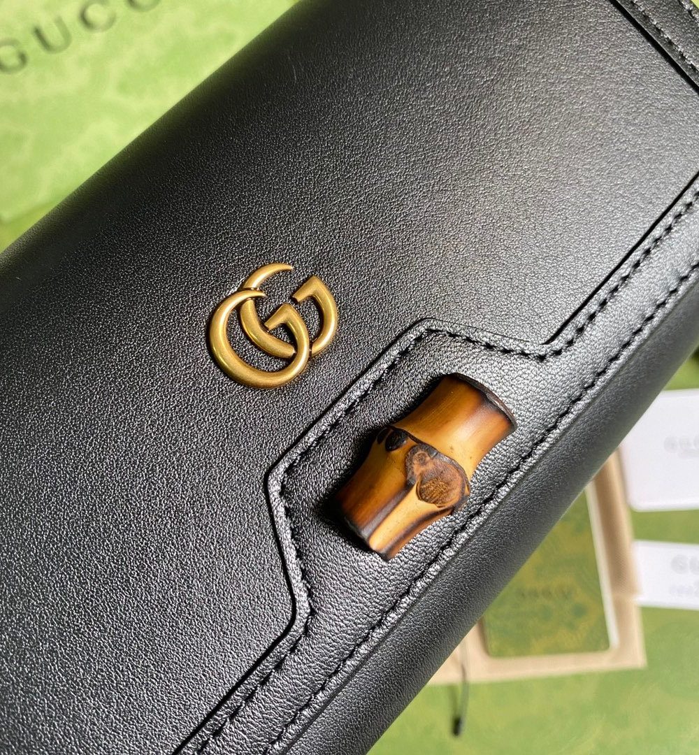 1:1 Replica Gucci Diana Chain Wallet With Bamboo Black For Women, Women's Bags 7.4in/19cm GG 658243 17Q0T 1000