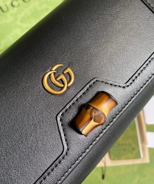 1:1 Replica Gucci Diana Chain Wallet With Bamboo Black For Women, Women's Bags 7.4in/19cm GG 658243 17Q0T 1000