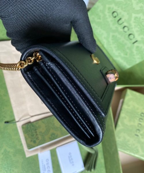 1:1 Replica Gucci Diana Chain Wallet With Bamboo Black For Women, Women's Bags 7.4in/19cm GG 658243 17Q0T 1000