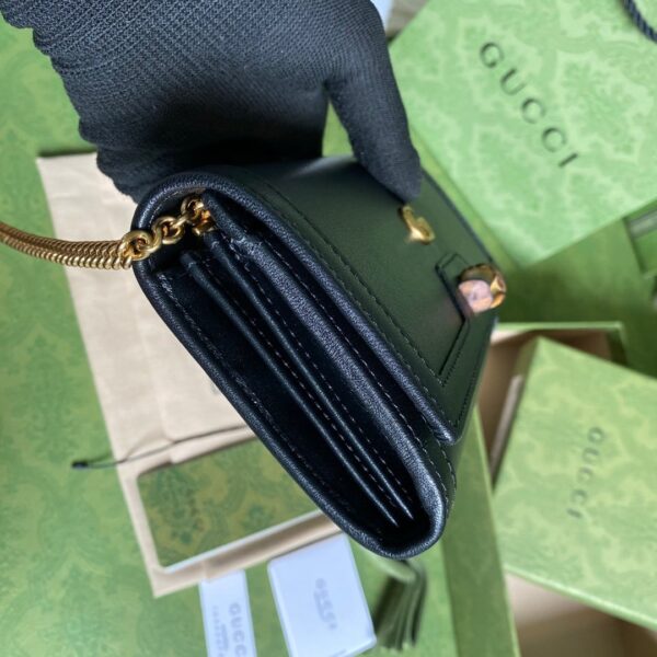1:1 Replica Gucci Diana Chain Wallet With Bamboo Black For Women, Women's Bags 7.4in/19cm GG 658243 17Q0T 1000