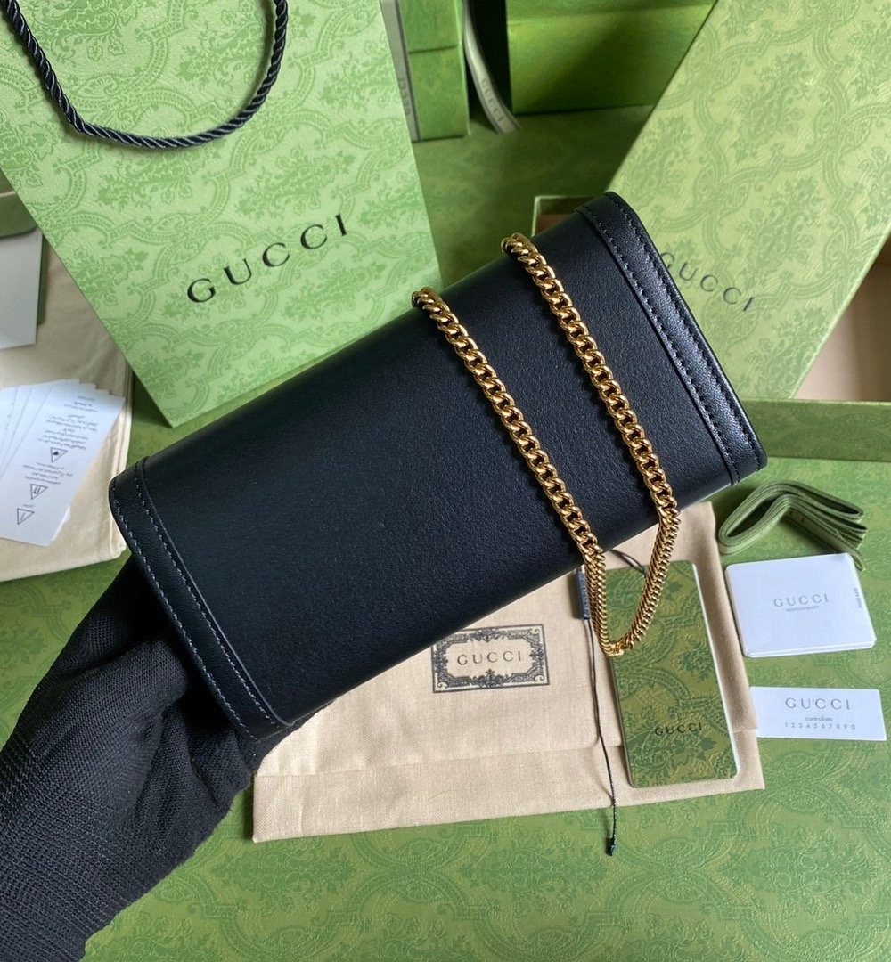 1:1 Replica Gucci Diana Chain Wallet With Bamboo Black For Women, Women's Bags 7.4in/19cm GG 658243 17Q0T 1000