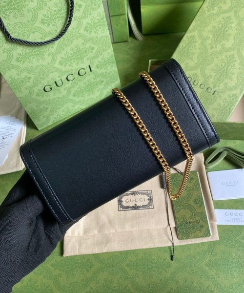 1:1 Replica Gucci Diana Chain Wallet With Bamboo Black For Women, Women's Bags 7.4in/19cm GG 658243 17Q0T 1000