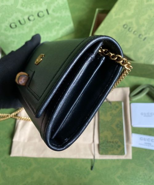 1:1 Replica Gucci Diana Chain Wallet With Bamboo Black For Women, Women's Bags 7.4in/19cm GG 658243 17Q0T 1000