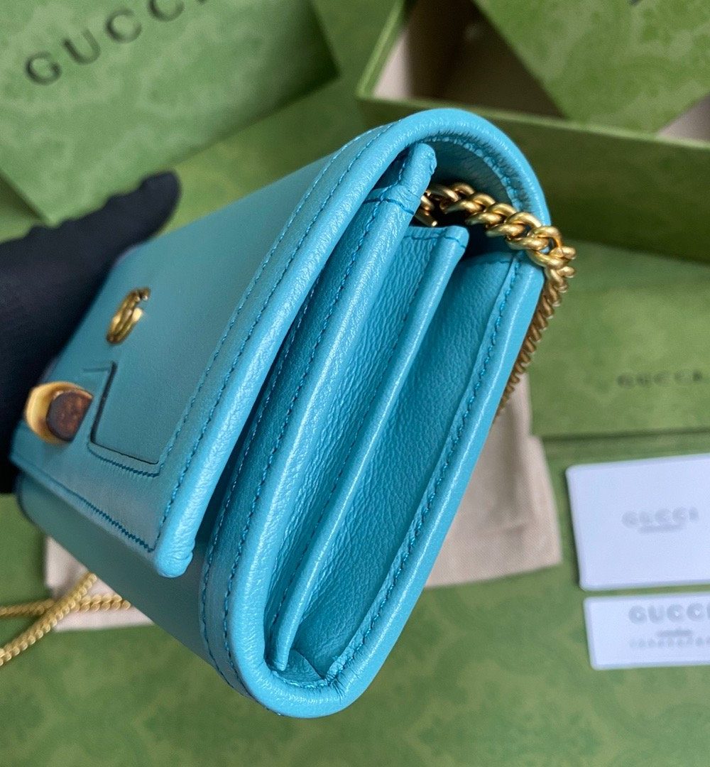 1:1 Replica Gucci Diana Chain Wallet With Bamboo Blue For Women, Women's Bags 7.4in/19cm GG