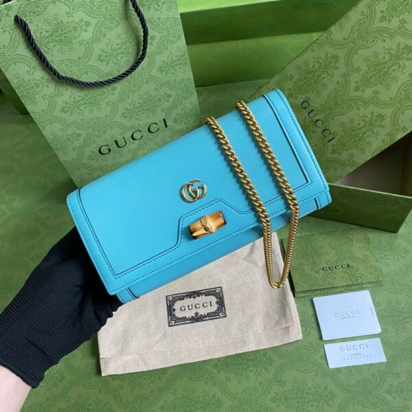 1:1 Replica Gucci Diana Chain Wallet With Bamboo Blue For Women, Women's Bags 7.4in/19cm GG