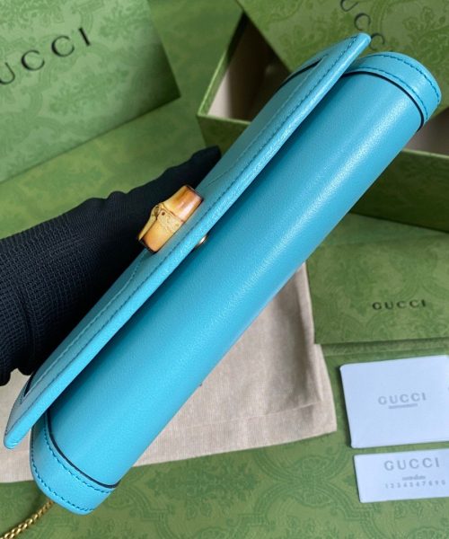 1:1 Replica Gucci Diana Chain Wallet With Bamboo Blue For Women, Women's Bags 7.4in/19cm GG