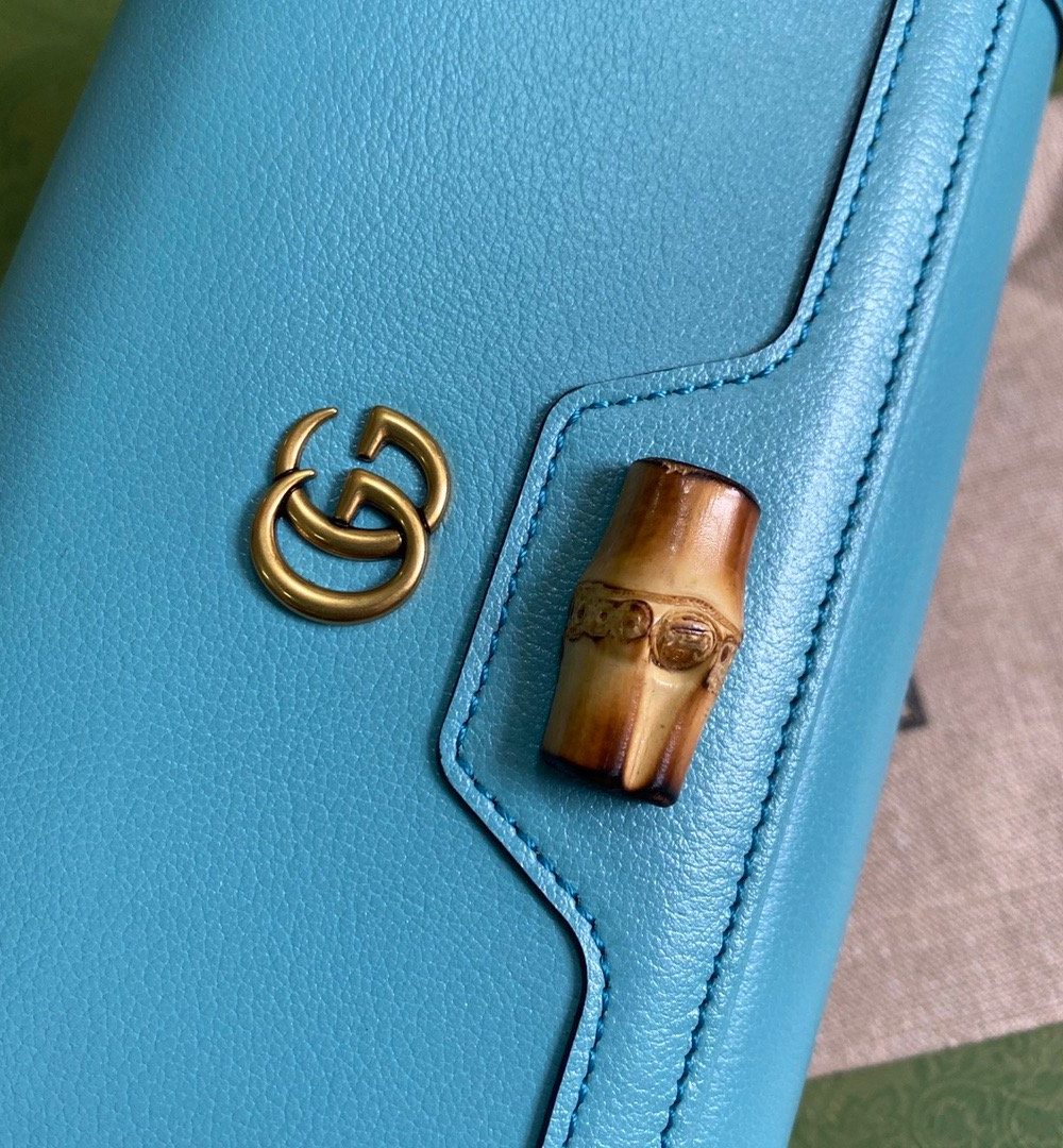 1:1 Replica Gucci Diana Chain Wallet With Bamboo Blue For Women, Women's Bags 7.4in/19cm GG