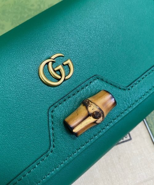 1:1 Replica Gucci Diana Chain Wallet With Bamboo Green For Women, Women's Bags 7.4in/19cm GG