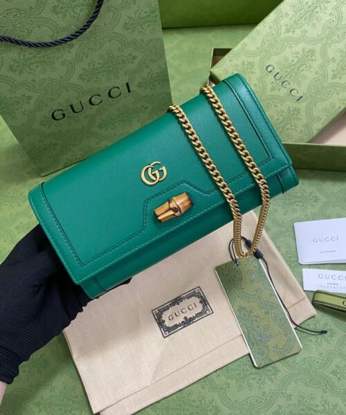 1:1 Replica Gucci Diana Chain Wallet With Bamboo Green For Women, Women's Bags 7.4in/19cm GG