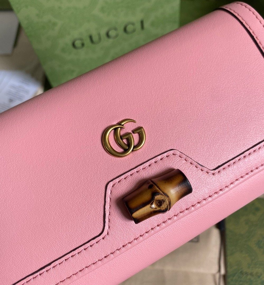 1:1 Replica Gucci Diana Chain Wallet With Bamboo Pink For Women, Women's Bags 7.4in/19cm GG