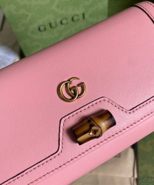 1:1 Replica Gucci Diana Chain Wallet With Bamboo Pink For Women, Women's Bags 7.4in/19cm GG