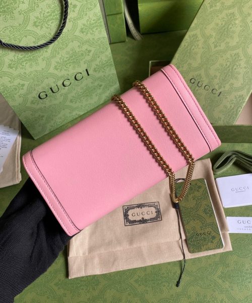 1:1 Replica Gucci Diana Chain Wallet With Bamboo Pink For Women, Women's Bags 7.4in/19cm GG