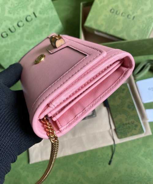1:1 Replica Gucci Diana Chain Wallet With Bamboo Pink For Women, Women's Bags 7.4in/19cm GG