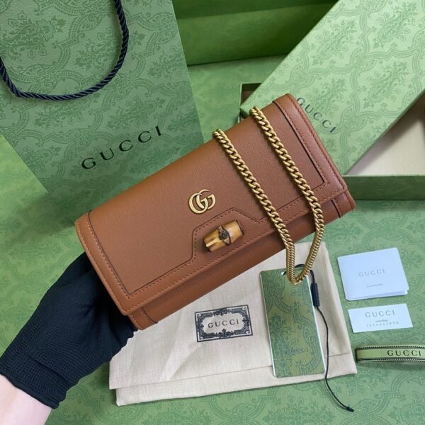 1:1 Replica Gucci Diana Chain Wallet With Bamboo Red For Women, Women's Bags 7.4in/19cm GG
