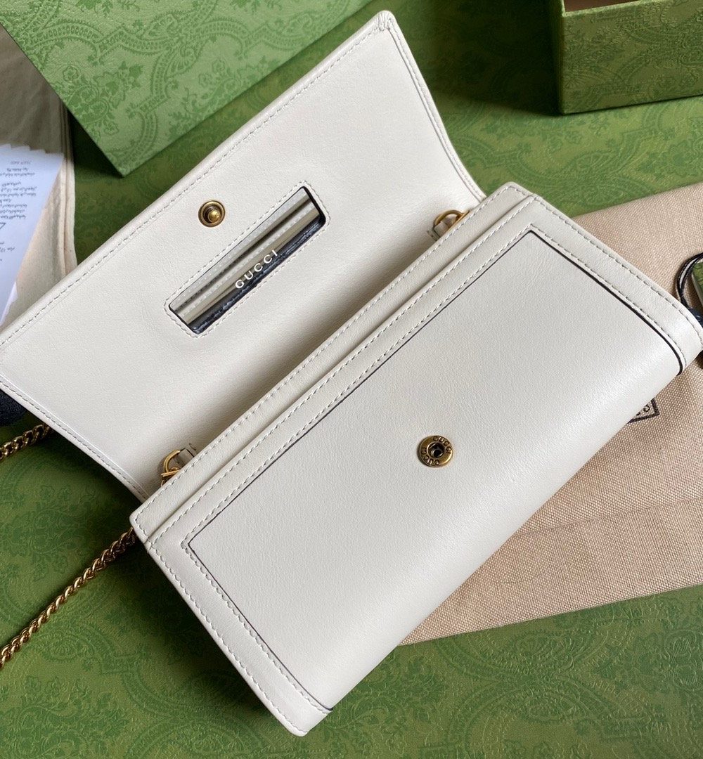1:1 Replica Gucci Diana Chain Wallet With Bamboo White For Women, Women's Bags 7.4in/19cm GG 658243 17Q0T 9022