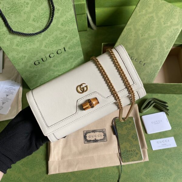 1:1 Replica Gucci Diana Chain Wallet With Bamboo White For Women, Women's Bags 7.4in/19cm GG 658243 17Q0T 9022