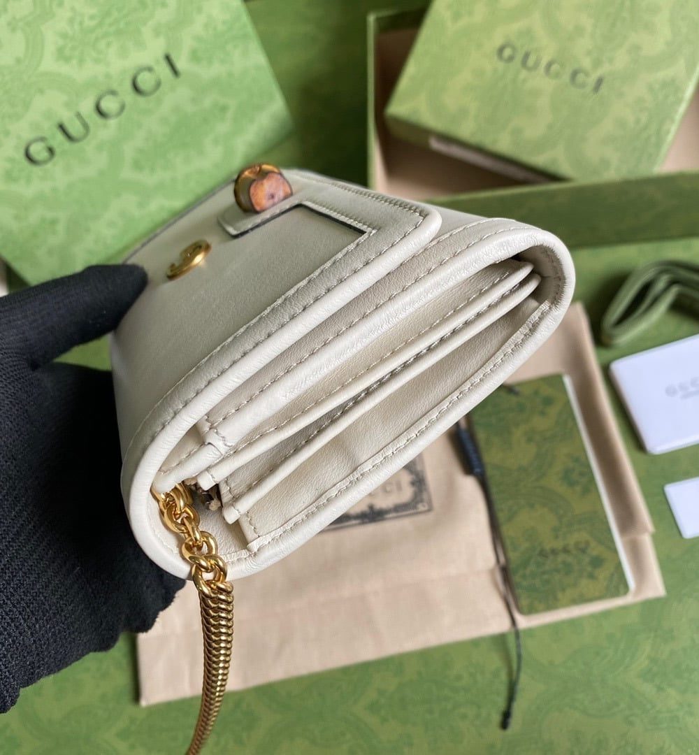 1:1 Replica Gucci Diana Chain Wallet With Bamboo White For Women, Women's Bags 7.4in/19cm GG 658243 17Q0T 9022
