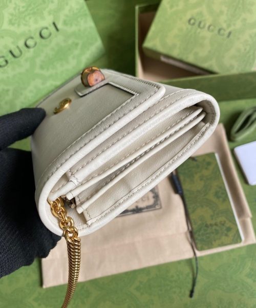 1:1 Replica Gucci Diana Chain Wallet With Bamboo White For Women, Women's Bags 7.4in/19cm GG 658243 17Q0T 9022