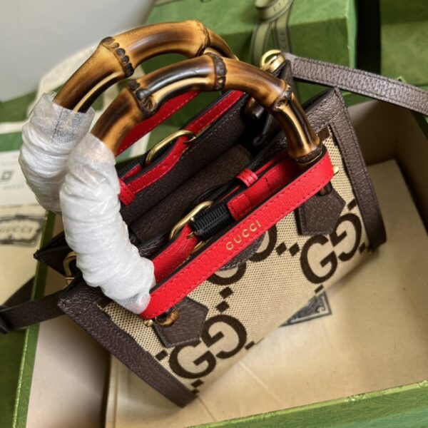 1:1 Replica Gucci Diana Jumbo GG Mini Tote Bag Camel And Ebony Jumbo GG Canvas Brown For Women 7.9in/20cm 655661 UKMFT 2672
