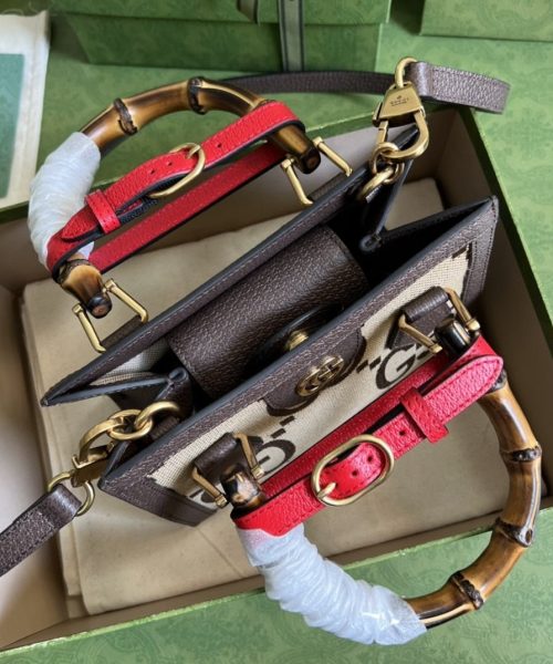 1:1 Replica Gucci Diana Jumbo GG Mini Tote Bag Camel And Ebony Jumbo GG Canvas Brown For Women 7.9in/20cm 655661 UKMFT 2672