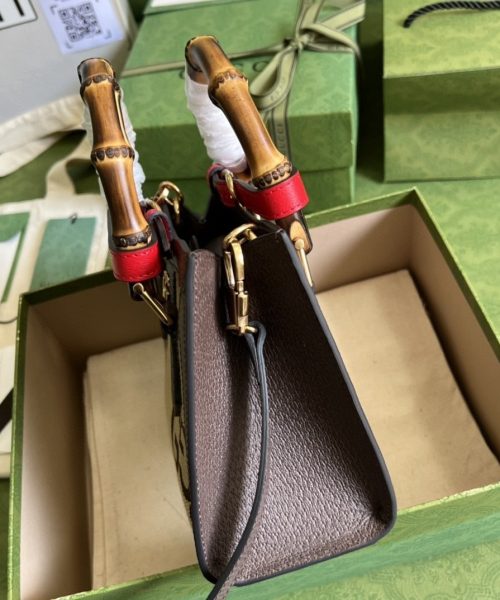 1:1 Replica Gucci Diana Jumbo GG Mini Tote Bag Camel And Ebony Jumbo GG Canvas Brown For Women 7.9in/20cm 655661 UKMFT 2672