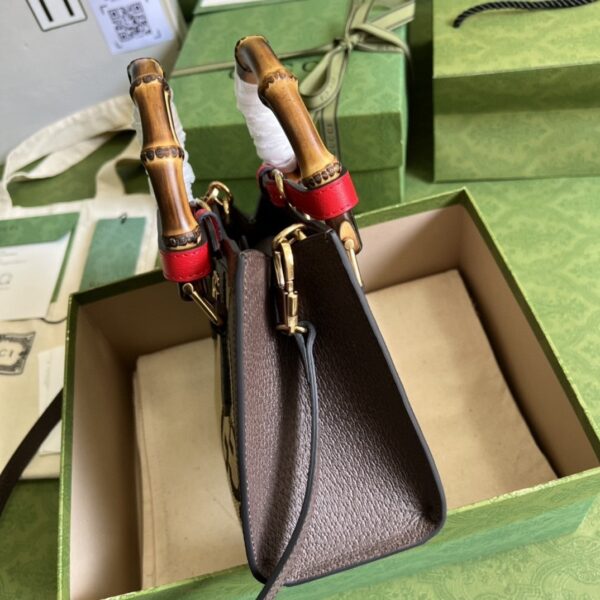 1:1 Replica Gucci Diana Jumbo GG Mini Tote Bag Camel And Ebony Jumbo GG Canvas Brown For Women 7.9in/20cm 655661 UKMFT 2672