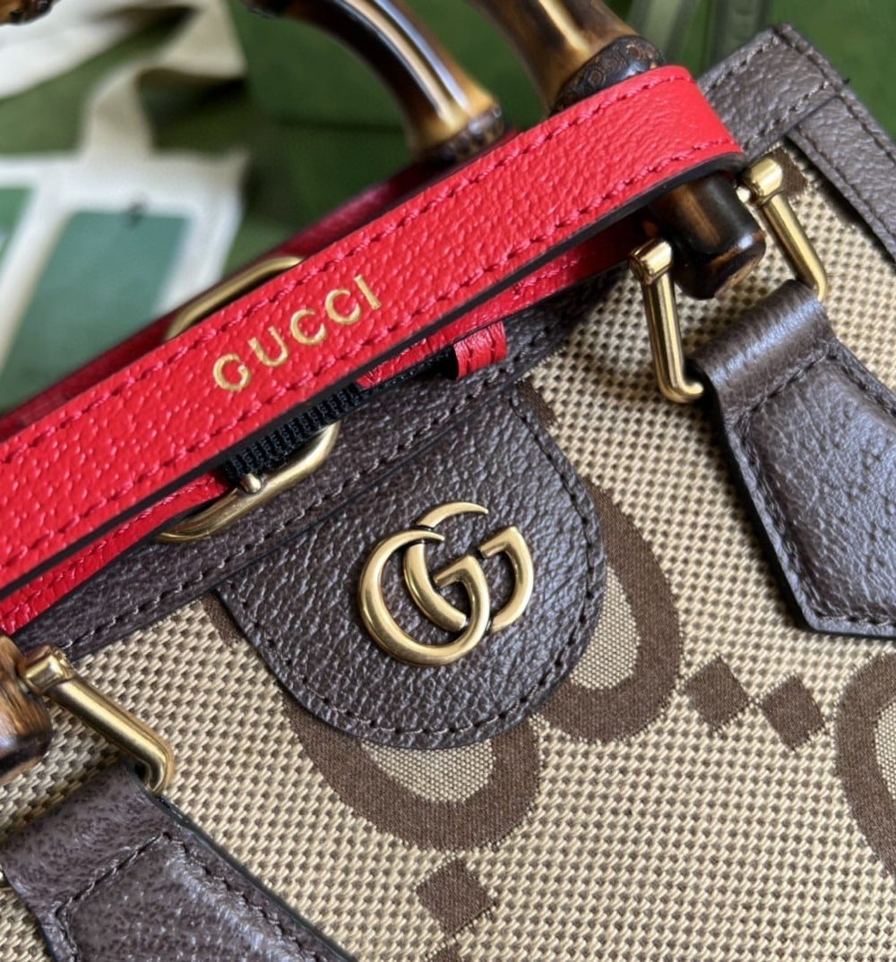 1:1 Replica Gucci Diana Jumbo GG Mini Tote Bag Camel And Ebony Jumbo GG Canvas Brown For Women 7.9in/20cm 655661 UKMFT 2672