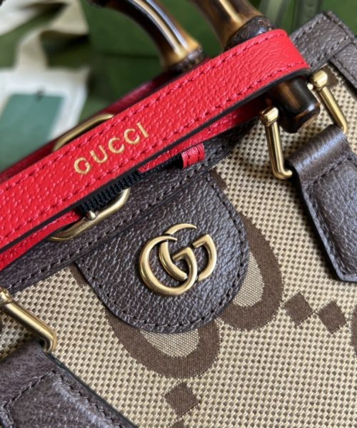 1:1 Replica Gucci Diana Jumbo GG Mini Tote Bag Camel And Ebony Jumbo GG Canvas Brown For Women 7.9in/20cm 655661 UKMFT 2672